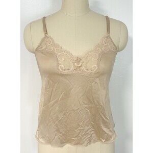 Vintage SEARS Nude Beige Camisole Tank Top Nightie Lingerie Lace Trim 34 Medium